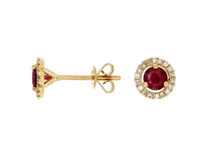 Picture of Fine Diamond and Ruby 14k Yellow Gold Stud Earrings