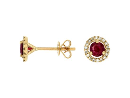 Picture of Fine Diamond and Ruby 14k Yellow Gold Stud Earrings