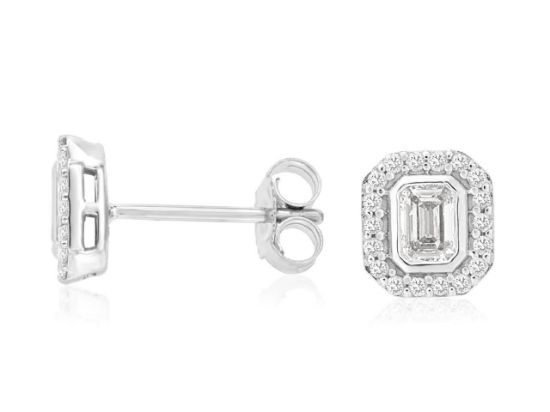 Picture of Baguette and Diamond Stud Earrings set in 14k White Gold