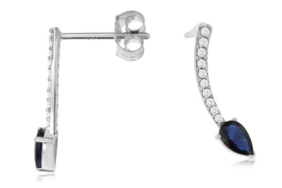 Picture of Curved Sapphire and Diamond Earrings set in 14k White Gold