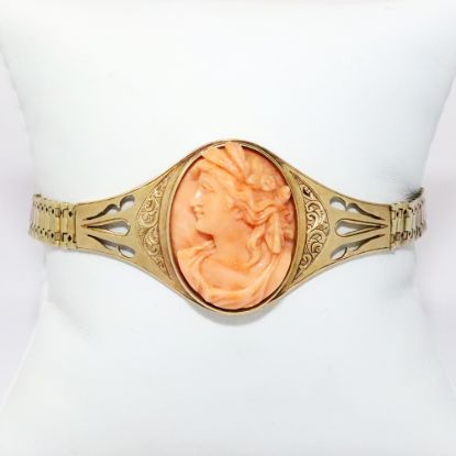 Picture of Antique Late Victorian Era 12k Yellow Gold & Carved Coral Cameo Bracelet