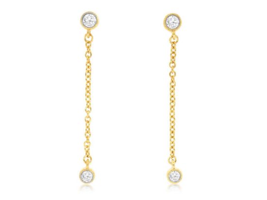 Picture of Diamond Chain Dangle Earrings set in 14k Yellow Gold