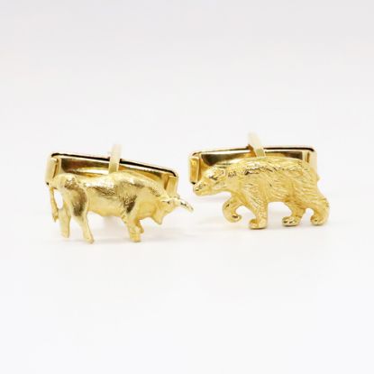 Picture of Vintage 14k Yellow Gold Figural Bull & Bear Wall Street Cufflinks by Lindsay