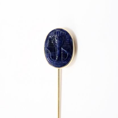 Picture of Vintage 14k Yellow Gold & Carved Lapis Lazuli King Tutankhamun Egyptian Revival Stick Pin