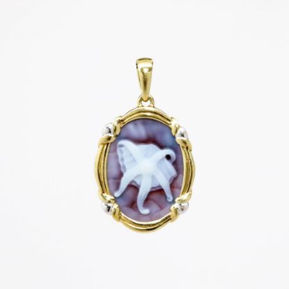 Picture of Vintage 18k Gold & Carved Stone Cameo Pendant with Shell & Starfish 