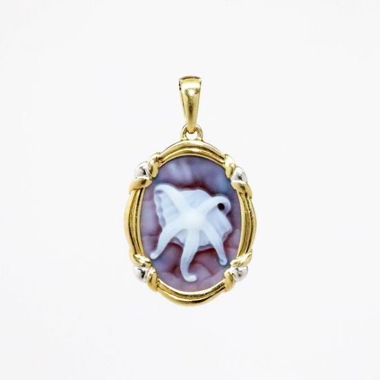 Picture of Vintage 18k Gold & Carved Stone Cameo Pendant with Shell & Starfish 