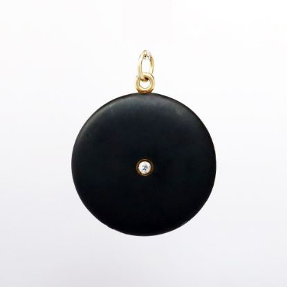 Picture of Antique Victorian Era 14k Yellow Gold & Black Enamel Mourning Locket with Mine Cut Diamond Accent