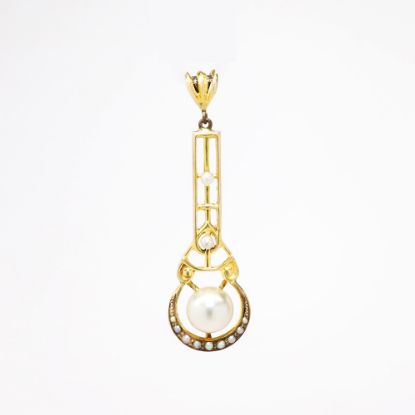 Picture of Antique Art Nouveau 10k Yellow Gold & Pearl Lavalier Pendant