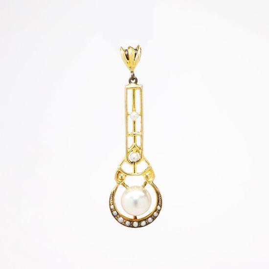 Picture of Antique Art Nouveau 10k Yellow Gold & Pearl Lavalier Pendant