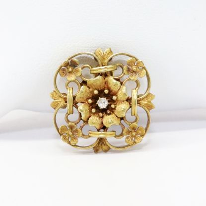 Picture of Antique Victorian Era 22k Yellow Gold & Old Mine Cut Diamond Flower Brooch/Pendant