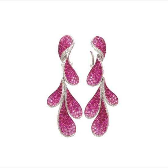 Picture of 18k White Gold Ruby & Diamond Dangling Earrings