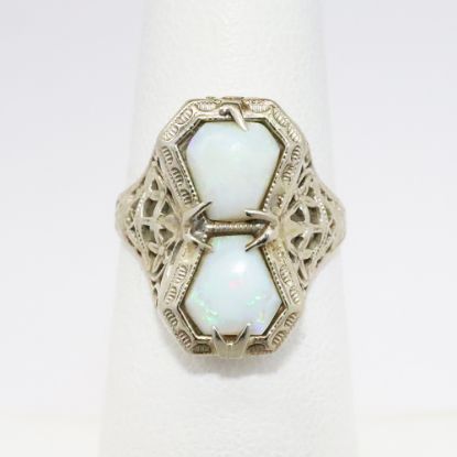 Picture of Antique Art Deco Era 14k White Gold Filigree & Double Opal Ring