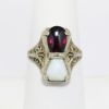 Picture of Antique Art Deco 14k White Gold Filigree, Garnet & Opal Ring by Ostby Barton