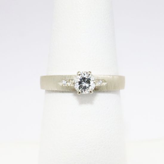 Picture of Vintage Mid Century Textured 14k White Gold & Diamond Engagement Ring