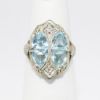 Picture of Antique Art Deco 14k White Gold Filigree & Aquamarines Ring with Diamond Accents