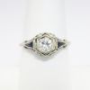 Picture of Antique Art Deco 18k White Gold Filigree & Diamond Engagement Ring with Synthetic Sapphire Accents