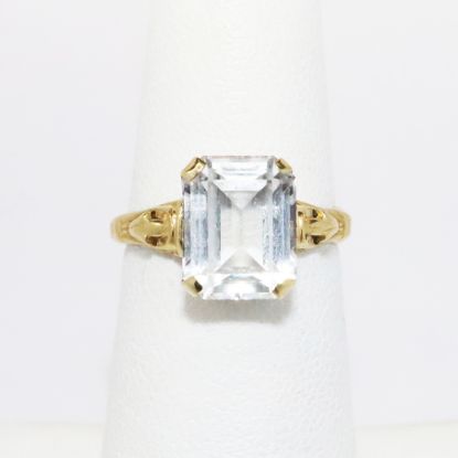 Picture of Antique Edwardian Era 10k Yellow Gold & Emerald Cut Rock Crystal Ring