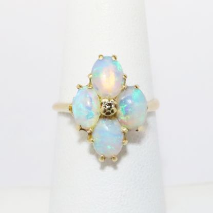 Picture of Antique 14k Yellow Gold & Opal Cabochons Ring with Diamond Accent