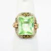 Picture of Antique Art Deco Era 14k Tri-Colored Gold Filigree Ring with Green Synthetic Spinel