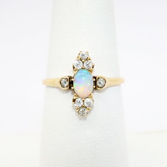 Picture of Antique 14k Yellow Gold, Opal & Diamond Ring