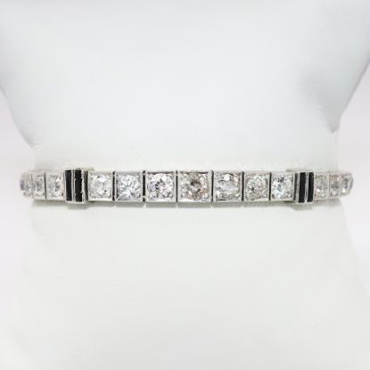 Picture of Antique Art Deco Platinum & Diamond Tennis Bracelet with Black Onyx Accents