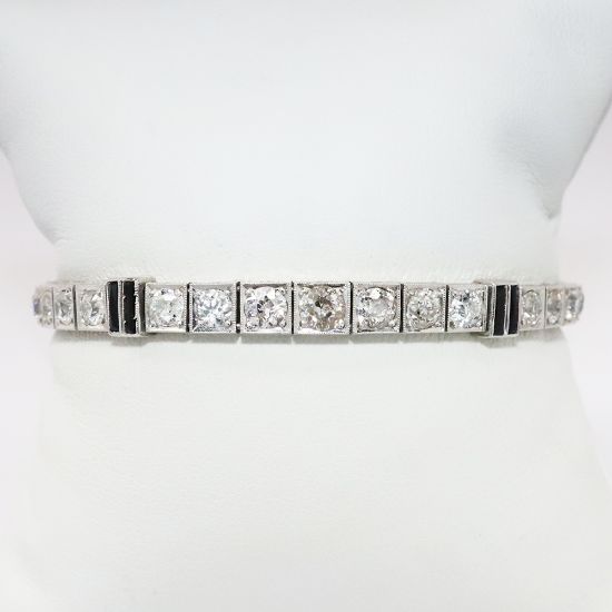 Picture of Antique Art Deco Platinum & Diamond Tennis Bracelet with Black Onyx Accents