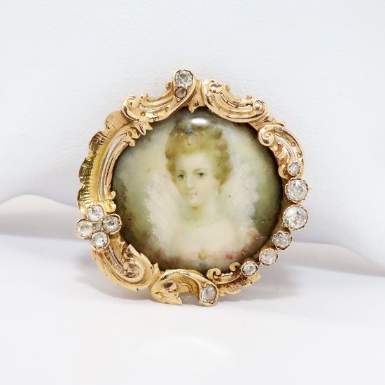 Picture of Late Georgian/Early Victorian Gold, Diamond & Painted Porcelain Portrait Brooch