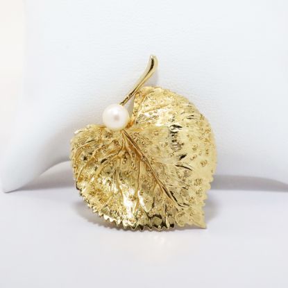 Picture of Vintage 1961 Henkel & Grosse for Christian Dior Golden Leaf & Pearl Brooch