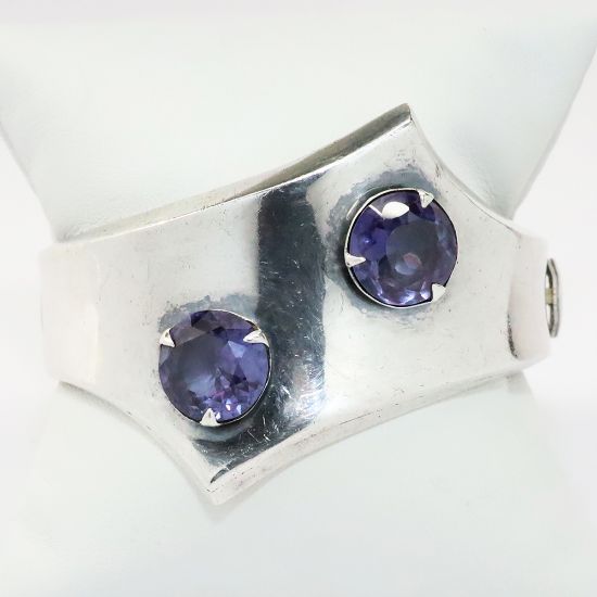 Picture of Vintage Modernist Enrique Ledesma Taxco Sterling Silver Bracelet with Synthetic Amethysts