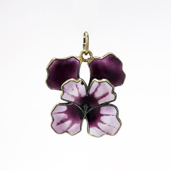 Picture of Vintage David Andersen Gilt Sterling Silver & Purple Guilloche Enamel Pansy Pendant