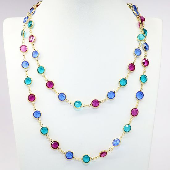 Picture of Swarovski Crystal Station Necklace in Teal, Blue & Fuchsia 