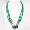 Picture of Art Deco Era Triple Strand Beaded Chrysoprase Necklace with Gilt Silver Leaf Accents