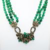 Picture of Art Deco Era Triple Strand Beaded Chrysoprase Necklace with Gilt Silver Leaf Accents