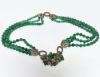 Picture of Art Deco Era Triple Strand Beaded Chrysoprase Necklace with Gilt Silver Leaf Accents