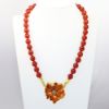 Picture of MMA (Metropolitan Museum of Art) Carnelian Beaded Necklace with Enameled Poppy Clasp & Matching Earrings