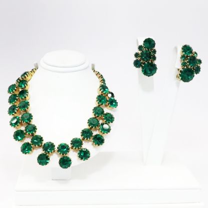 Picture of Vintage 1950's Weiss Emerald Green Rhinestone Necklace & Clip-On Earring Set