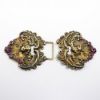 Picture of Antique William B. Kerr Gilt Sterling Silver Cherub 2-Piece Belt Buckle with Purple Czech Glass Accents