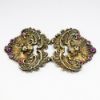 Picture of Antique William B. Kerr Gilt Sterling Silver Cherub 2-Piece Belt Buckle with Purple Czech Glass Accents