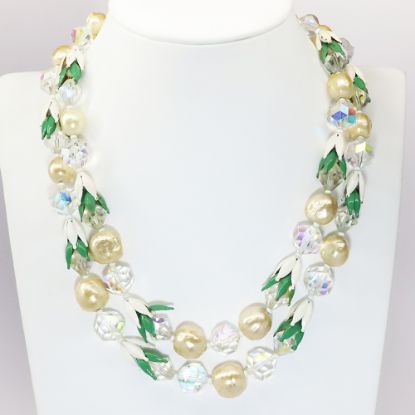 Picture of Early 1950's Vendôme Faux Pearl, Aurora Borealis & Enameled Beaded Double-Strand Necklace