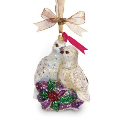 Picture of Jay Strongwater 2 Turtle Doves Glass Ornament. 