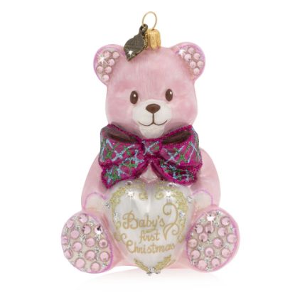 Picture of Jay Strongwater Pink Baby's 1St Christmas Teddy Bear Glass Ornament