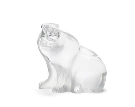 Picture of Lalique ,Large Clear & Frosted Crystal Polar Bear Figurine #11637, No Box