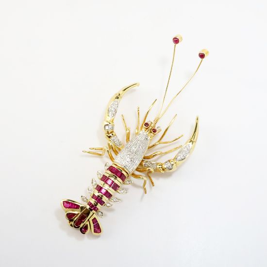 Picture of 14k Two-Tone Gold Ruby & Diamond Figural Lobster/Shrimp Brooch