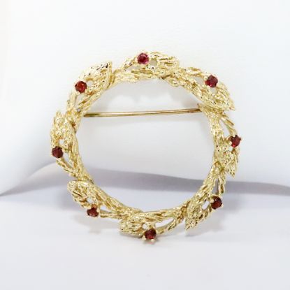 Picture of 14k Yellow Gold & Garnet Wreath Brooch