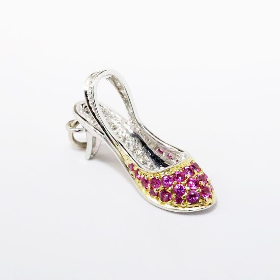 Picture of 14k Two-Tone Gold Ruby & Diamond High Heel Shoe Charm