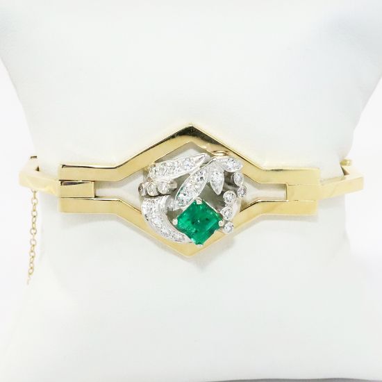 Picture of 14k Two-Tone Gold Emerald & Diamond Bangle Bracelet