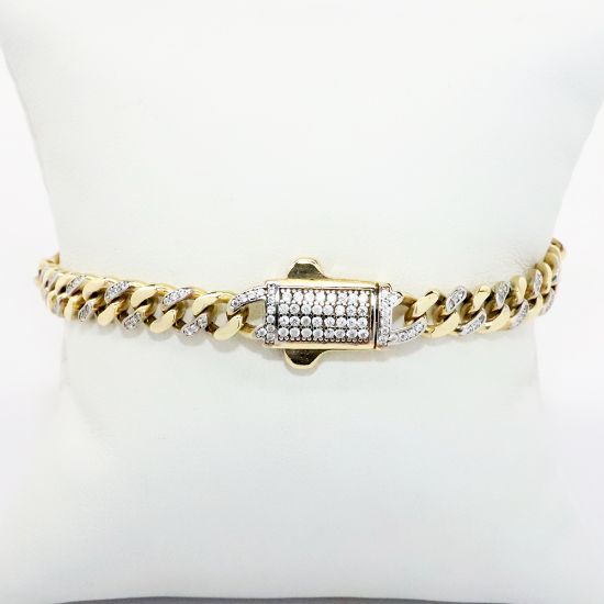 Picture of 14k Two-Tone Gold & Diamond Curb Chain Bracelet with Pavé Set Diamond Clasp