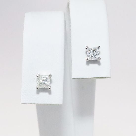 Picture of 14k White Gold & Princess Cut Diamond Solitaire Earrings