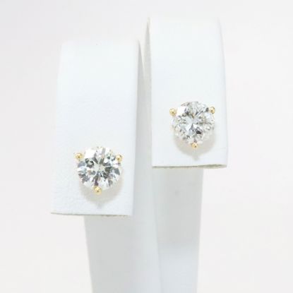 Picture of 14k Yellow Gold & Round Brilliant Cut Diamond Solitaire Stud Earrings