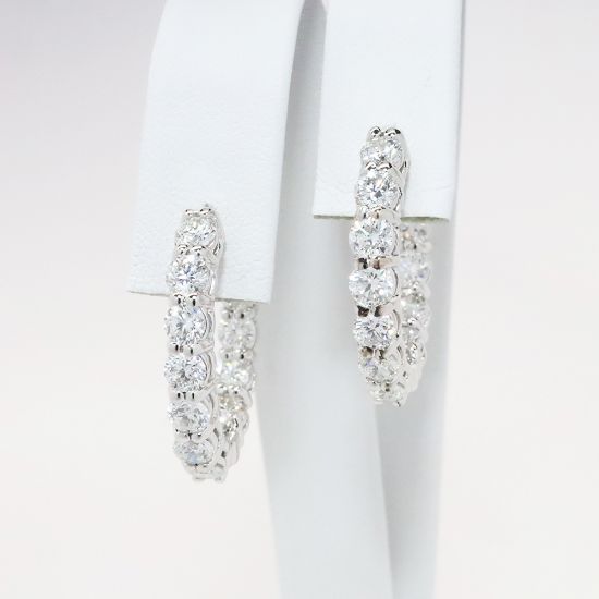 Picture of 14k White Gold & Diamond Hoop Earrings